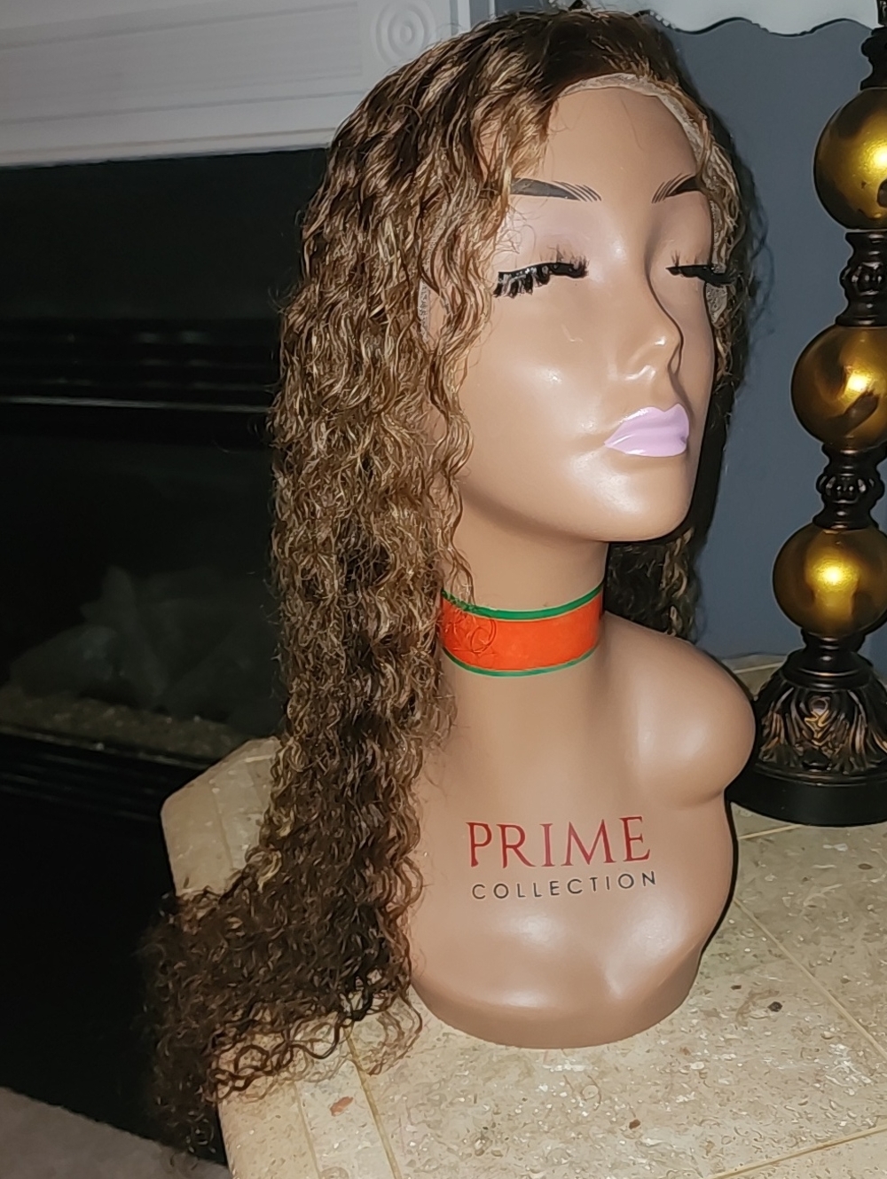 Pure Collection Long Curly Lace Front Wig - Brown with Honey Highlights